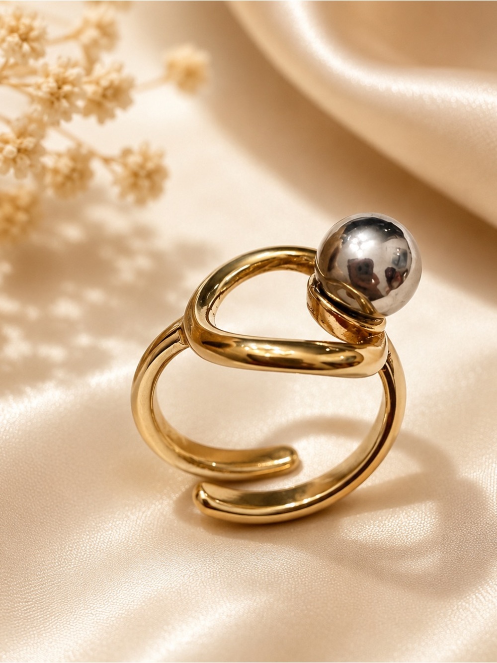 Gold Plated Spiral Ring with Silver Accent - Women Jewelry Size 7